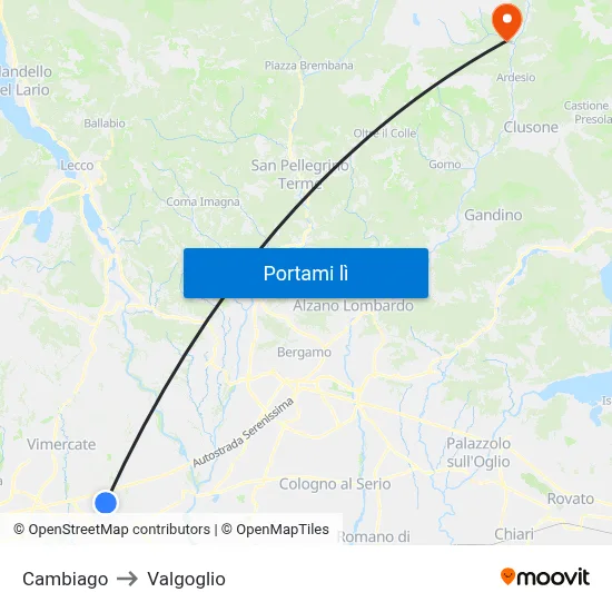 Cambiago to Valgoglio map