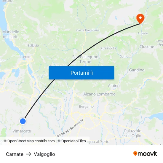 Carnate to Valgoglio map