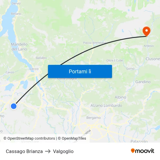Cassago Brianza to Valgoglio map