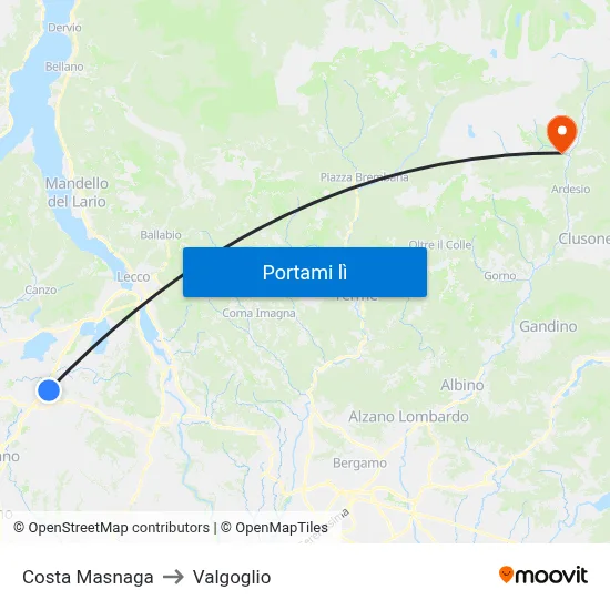 Costa Masnaga to Valgoglio map