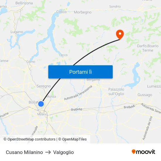 Cusano Milanino to Valgoglio map
