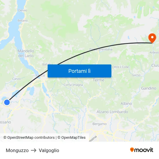 Monguzzo to Valgoglio map