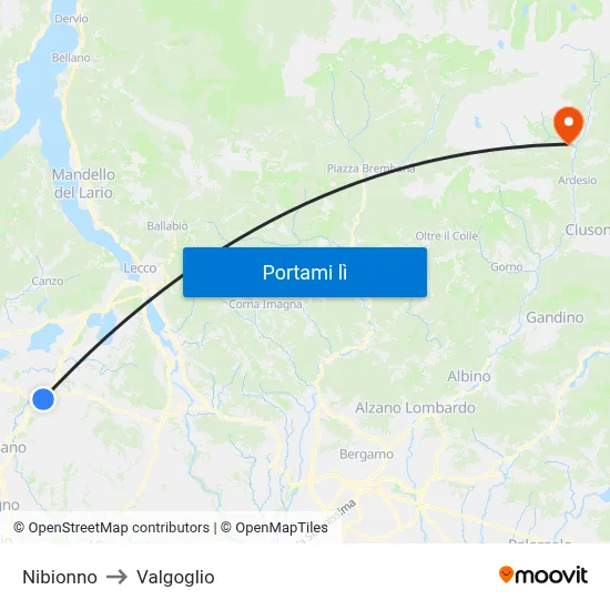 Nibionno to Valgoglio map