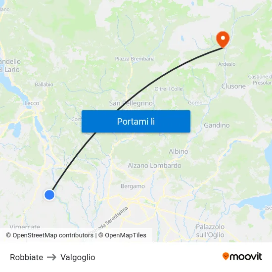 Robbiate to Valgoglio map