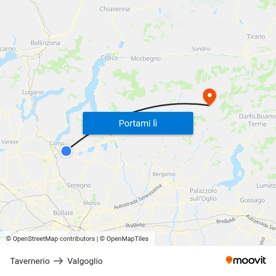 Tavernerio to Valgoglio map