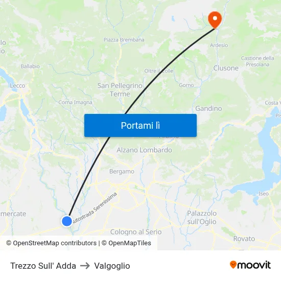 Trezzo Sull' Adda to Valgoglio map