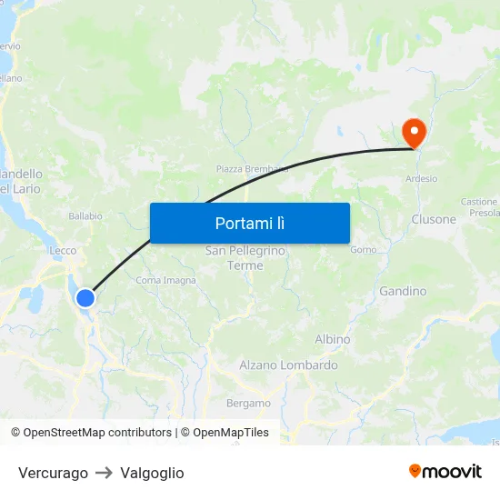 Vercurago to Valgoglio map