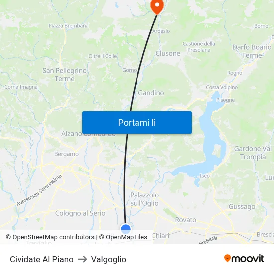 Cividate Al Piano to Valgoglio map