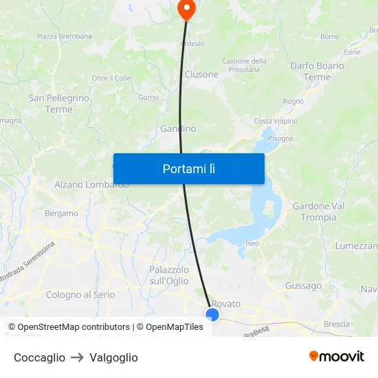 Coccaglio to Valgoglio map