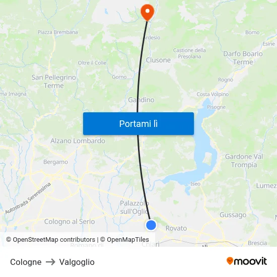 Cologne to Valgoglio map