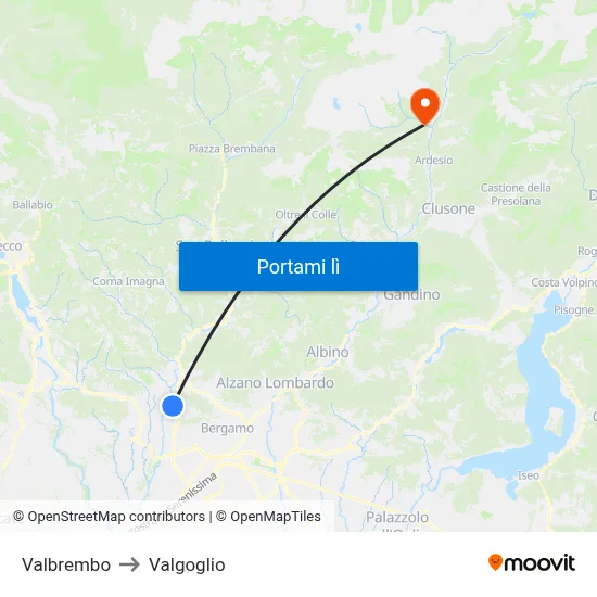 Valbrembo to Valgoglio map