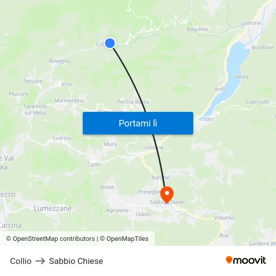 Collio to Sabbio Chiese map