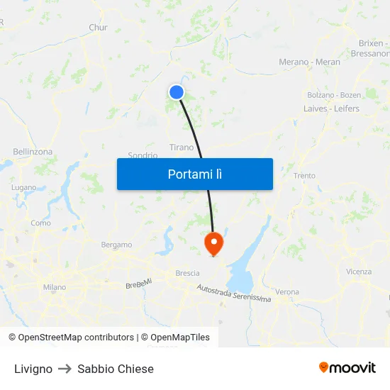 Livigno to Sabbio Chiese map