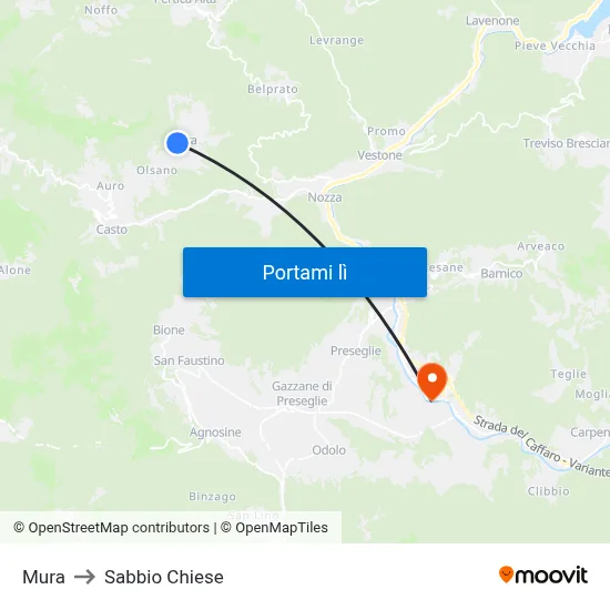 Mura to Sabbio Chiese map