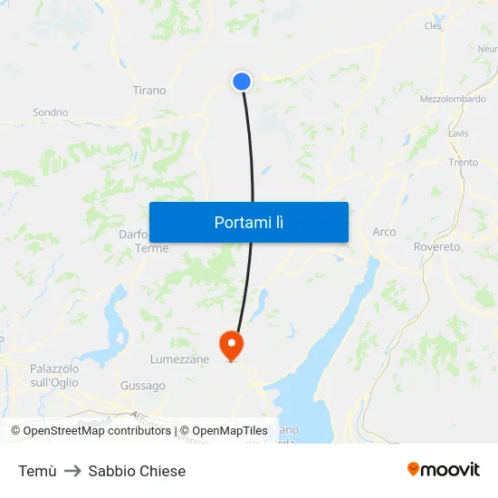 Temù to Sabbio Chiese map