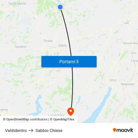 Valdidentro to Sabbio Chiese map