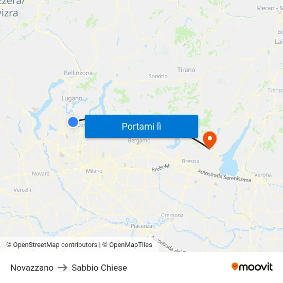 Novazzano to Sabbio Chiese map