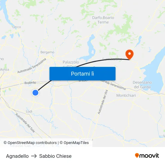 Agnadello to Sabbio Chiese map