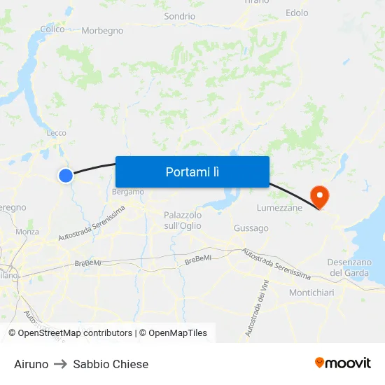 Airuno to Sabbio Chiese map