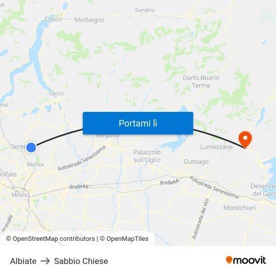 Albiate to Sabbio Chiese map