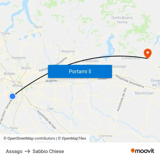 Assago to Sabbio Chiese map