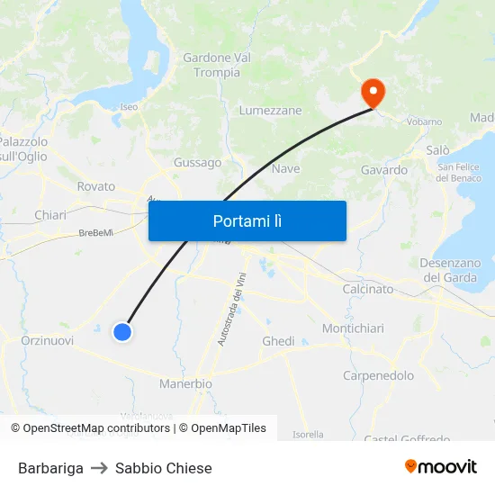 Barbariga to Sabbio Chiese map
