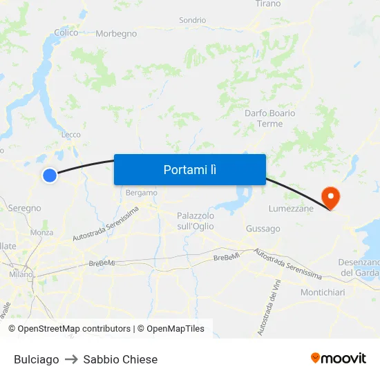 Bulciago to Sabbio Chiese map
