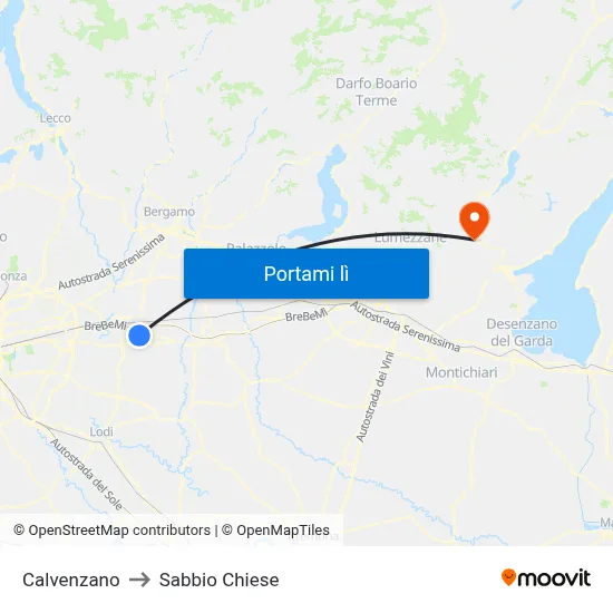 Calvenzano to Sabbio Chiese map