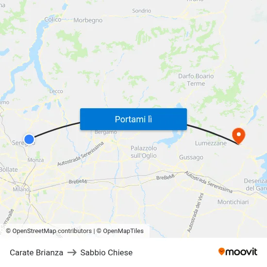 Carate Brianza to Sabbio Chiese map