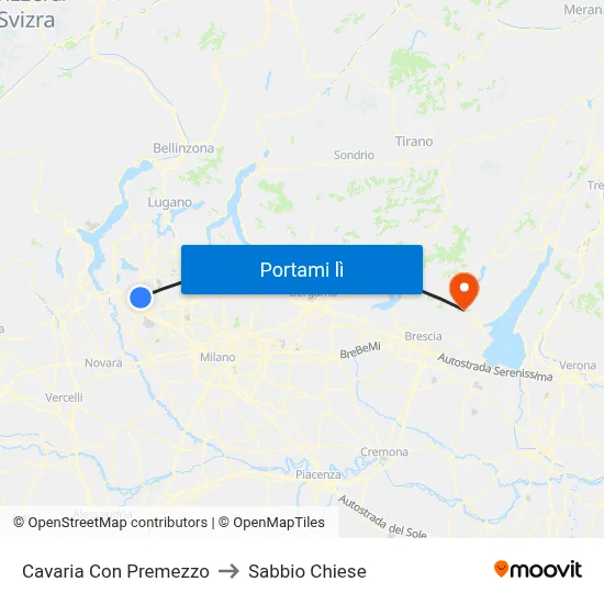 Cavaria Con Premezzo to Sabbio Chiese map