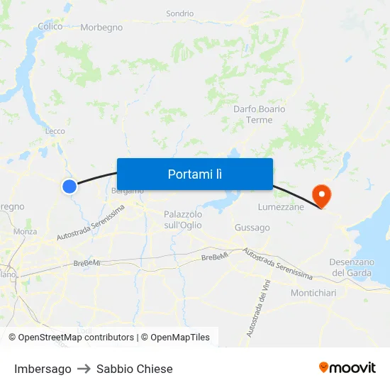 Imbersago to Sabbio Chiese map