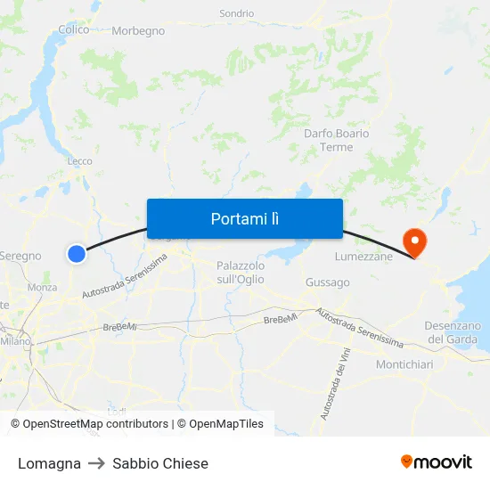 Lomagna to Sabbio Chiese map