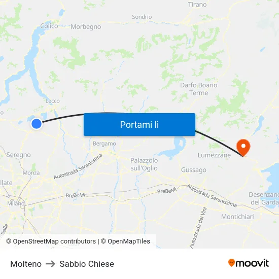 Molteno to Sabbio Chiese map