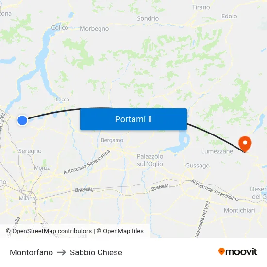 Montorfano to Sabbio Chiese map