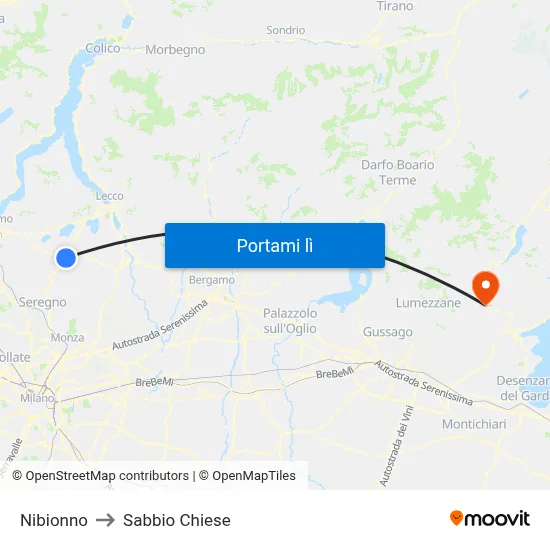Nibionno to Sabbio Chiese map