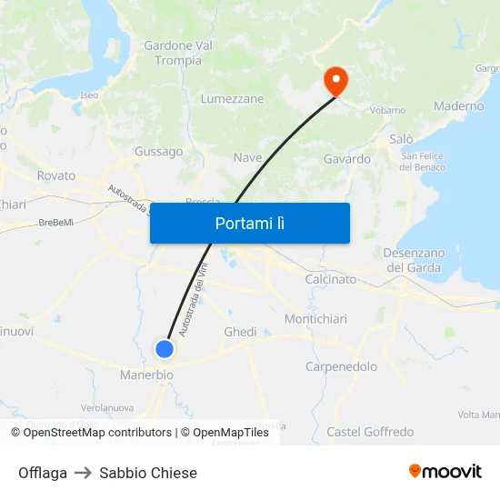 Offlaga to Sabbio Chiese map