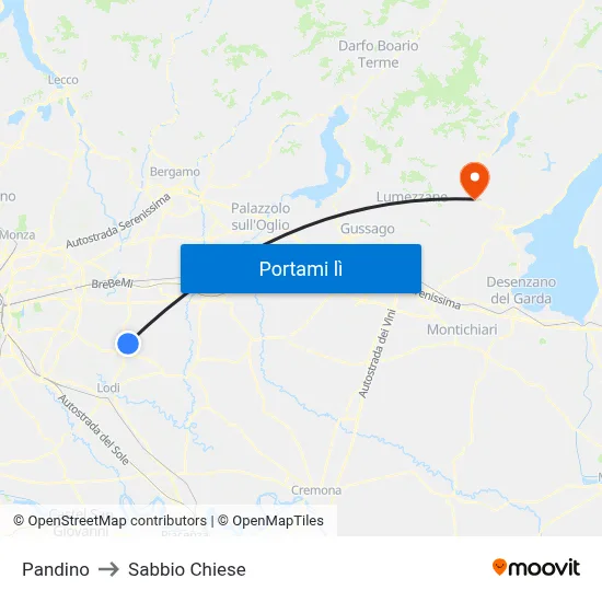 Pandino to Sabbio Chiese map