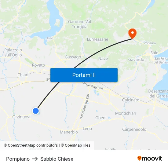 Pompiano to Sabbio Chiese map