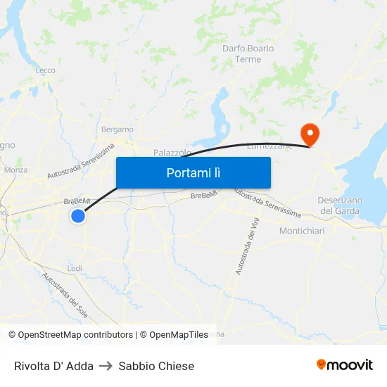 Rivolta D' Adda to Sabbio Chiese map