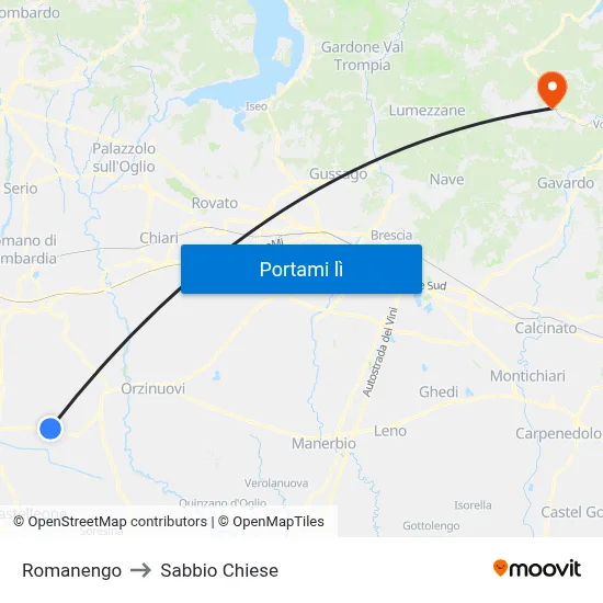 Romanengo to Sabbio Chiese map