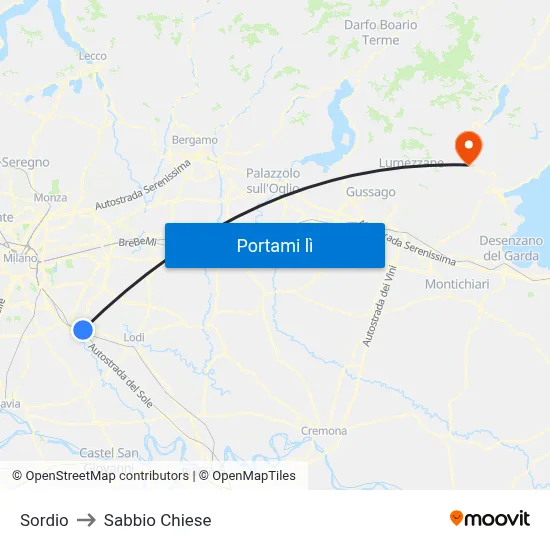 Sordio to Sabbio Chiese map