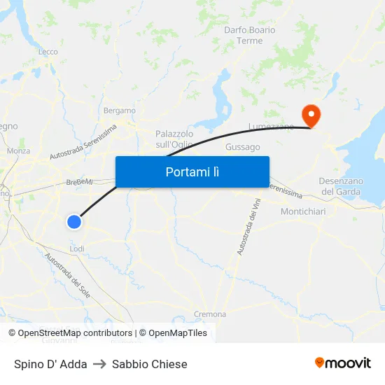 Spino D' Adda to Sabbio Chiese map