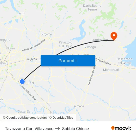 Tavazzano Con Villavesco to Sabbio Chiese map