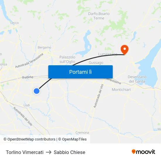 Torlino Vimercati to Sabbio Chiese map