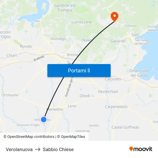 Verolanuova to Sabbio Chiese map