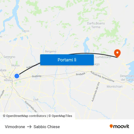 Vimodrone to Sabbio Chiese map