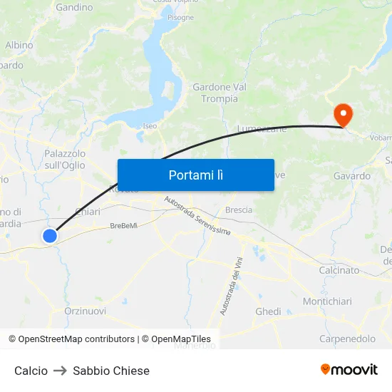 Calcio to Sabbio Chiese map