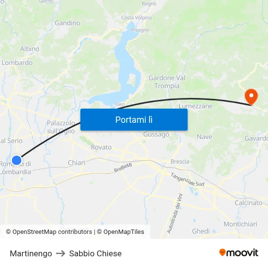 Martinengo to Sabbio Chiese map