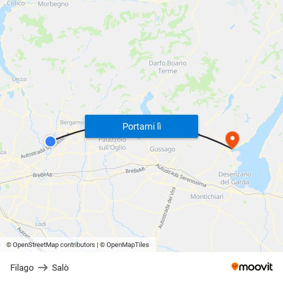Filago to Salò map
