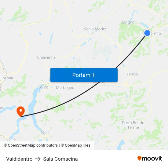 Valdidentro to Sala Comacina map